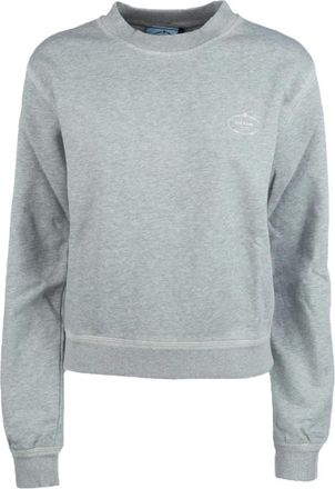 Prada Sweatshirts, female, Gray, Size: L Cotton Crew-neck Sweatshirt