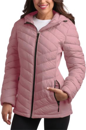 Reebok Womens Jacket - Lightweight Softshell Quilted Jackets for Women Zip Up Hooded Winter Coat Outerwear with Pockets, Rose Pink, XL