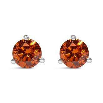 House of Brilliance 14K White Gold 1/2 Ct Lab-Grown Orange Diamond 3-Prong Martini Stud Earrings at Nordstrom