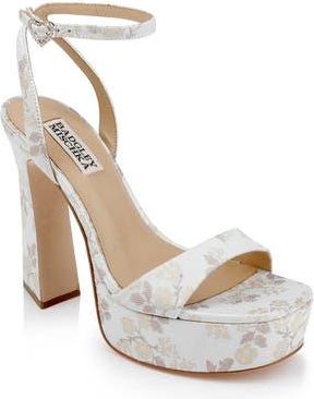 Badgley Mischka Caia Ankle Strap Platform Sandal in Ivory Jacq at Nordstrom Rack, Size 7.5