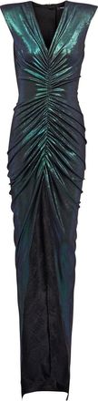 Balmain glittered ruched dress - women - Viscose/Elastane - 38 - Green