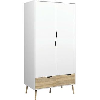 Dmora Dmora Armoire &Agrave; Deux Portes Avec Deux Tiroirs, Couleur Blanc Et Ch&ecirc;ne, 98 X 200 X 58 Cm