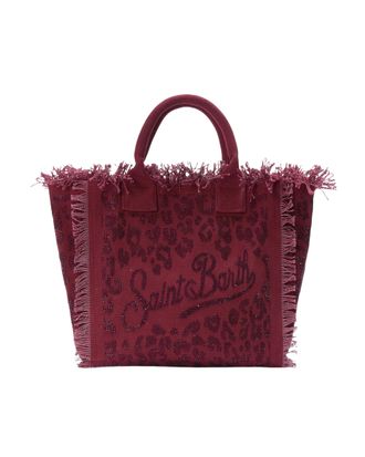 MC2 Saint Barth Cotton Canvas Tote Bag with Leopard Print and Fringed Edges