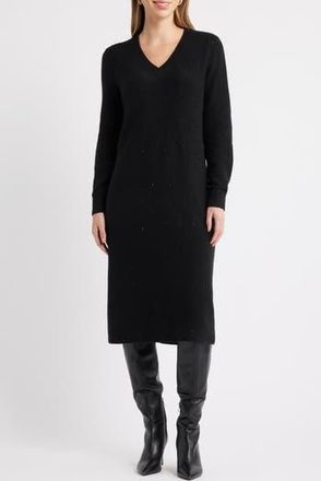 Caslon Sequin Long Sleeve Sweater Dress in Black at Nordstrom Rack, Size Xx-Large