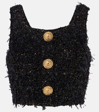 Balmain Top cropped in tweed con lamé