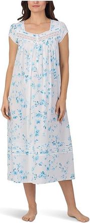 Eileen West Womens Ballet Cap Sleeve Nightgown Womens Jumpsuit & Rompers One Piece White Ground Aqua Floral : XL, Cotton