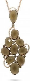 Allurez 0.72ct White & Champagne Diamond & 23.30ct Smokey Topaz 14k Rose Gold Pendant Necklace
