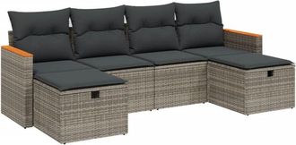 vidaXL Set De Muebles De Jard&iacute;n 6 Pzas Y Cojines Rat&aacute;n Sint&eacute;tico Gris Vidaxl