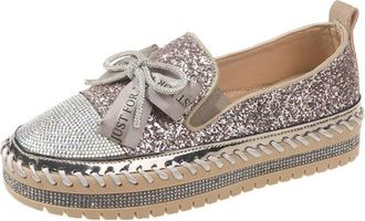 Generic Womens Platform Slip-on Loafers,Elegantes Glitter Sneakers for Women Dressy Cute Bowknot Flat Walking Loafers (B-Pink,6.5)