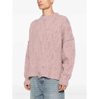 Represent Distressed Cable-Knit Sweater - Pink
