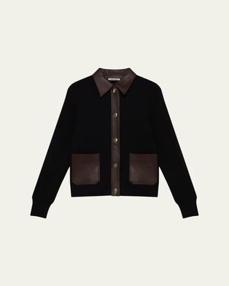 Wales Bonner Night Turn-Lock Leather-Trim Collared Cardigan