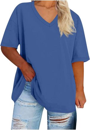 Generic T Shirt for Women UK Summer Casual Plain V Neck Half Sleeve T Shirt Ladies Short Sleeve Oversized Tshirts Tunic Tops Loose Fit Comforty Shirt Ladies G