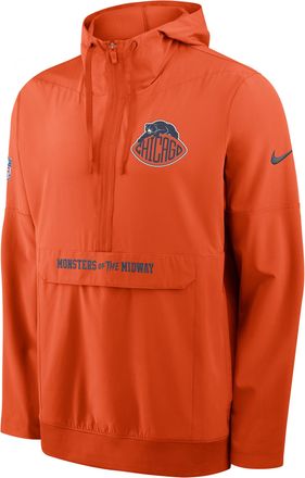 Nike Chicago Bears Rivalries Collection Sideline Anorak Nike Mens NFL 1/2-Zip Hooded Jacket in Orange | 03AT08HL7Q-6GB