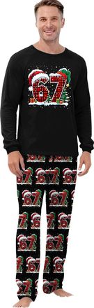 Generic 67 Meme Pyjamas Set Women Men Six Seven Number 6 7 Christmas Pajamas Sleepwear Long Sleeved Tops And Pants 2 Piece Outfit Xmas Pjs For Women Mens (Bla