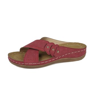 Generic Womens Mules with Footbed Orthopaedic Shoes Womens Flat Slippers Slides Peep Toe Slippers Faux Leather Slippers Non-Slip Summer Shoes Summer Comfortab