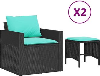 vidaXL Juego De Sof&aacute;s Jard&iacute;n 4 Pzas Con Cojines Rat&aacute;n Sint&eacute;tico Negro Vidaxl