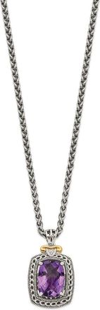Diamond2Deal Sterling Silver with 14K Accent Cushion Amethyst and Diamond Pendant Necklace