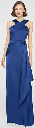 Theia Cressida Halter Column Satin Gown in Maritime Blue at Nordstrom, Size 14