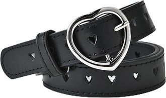 Generic Girls belt Kids Belt Cute Heart PU Leather Belt Elastic Belt Adjustable Stretch Belt with Heart Buckle Skinny Belt for Boys Girls Ladies Belts for Jea