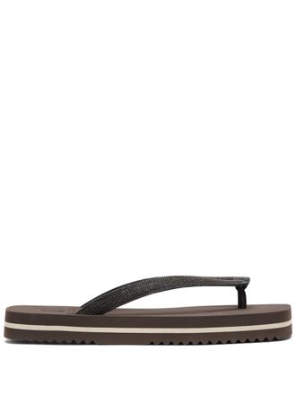 Brunello Cucinelli Monili-embellished flip flops - Brown