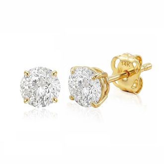 MAX + STONE 14k Gold Solitaire Round Earrings Studs Embellished with Swarovski Zirconia Various Sizes