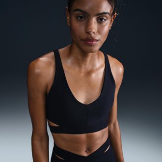 Nike Womens Zenvy Rib Light-Support Padded Sports Bra in Black | HF5378-010