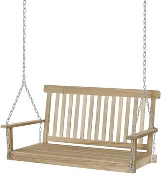 OUTSUNNY 2 Seater Hanging Swing Bench - Wood | TJ Hughes Outsunny