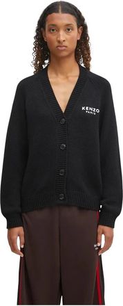 Kenzo Boke Flower Placed Cardigan - Dames - Vesten - Zwart - XS - Katoen - Truien & Vesten