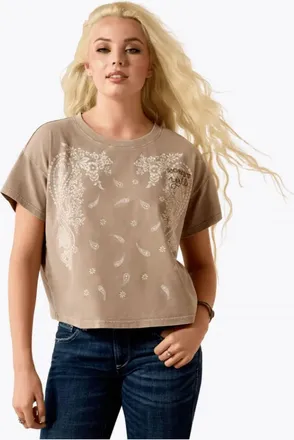 Ariat Paisley Boxy Crop T-Shirt In Taupe Gray