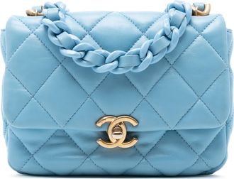 Chanel Blue Mini Quilted Lambskin Lacquered Chain Flap