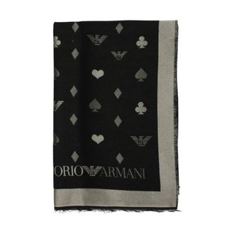 Emporio Armani Accessoires, Dames, Zwart, ONE Size, Linnen, Sjaal met printdesign