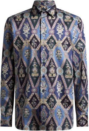 Etro Geometrisch en Bloemenprint Katoenen Overhemd - Heren - Casual Overhemden - Veelkleurig - L - Katoen - Overhemden