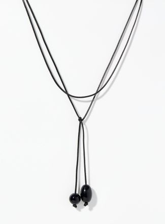 Simons Womens Long black bead cord necklace