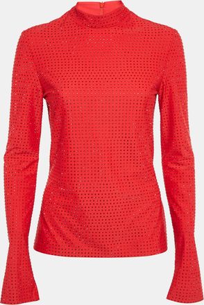 Ferragamo Red Stud Embellished Jersey Long Sleeve Top