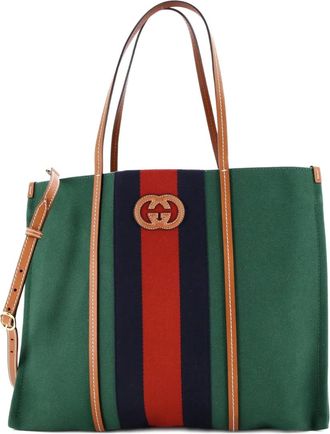 Gucci Interlocking G Web Canvas Large tote bag - Groen
