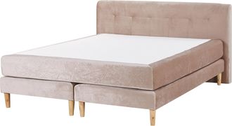 Beliani Cama Continental Tapizada En Terciopelo Beige 160 X 200 Cm Con Colch&oacute;n De Muelles Embolsados Con Cabecero Marquise