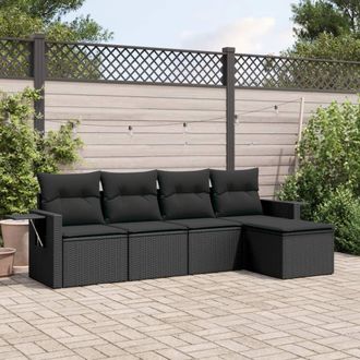 vidaXL Set De Muebles De Jard&iacute;n 5 Pzas Y Cojines Rat&aacute;n Sint&eacute;tico Negro Vidaxl