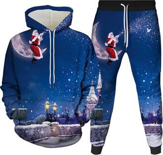 Generic Men 2 Piece Outfits Hooded Regular Fit Xmas Tracksuits Funny Long Sleeve Mens Christmas Sweatsuits Warm Santa Claus Print Hoodies And Sweatpants Gym D