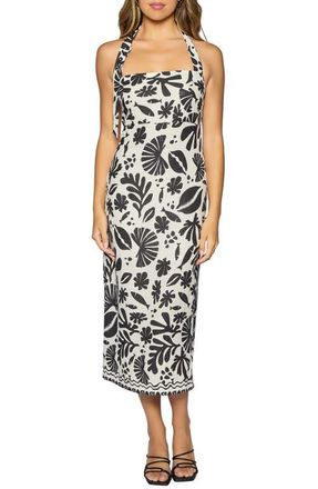Lost + Wander Tropical Bliss Halter Midi Dress in Off-White-Black at Nordstrom, Size X-Small