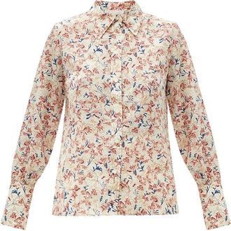 Chlo&eacute; Cream floral print silk crepe blouse Size XS