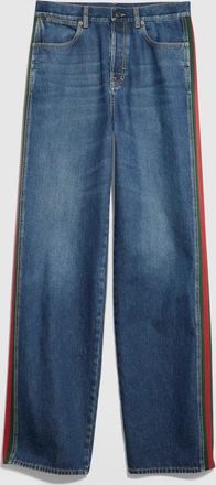 Gucci Cotton Denim Pants With Web Insert, Size 28, Blue