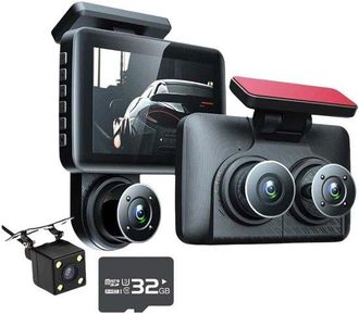 No Brand Dashcam A 3 Canali Fhd 1080p, 3 Obiettivi, Videoregistratore A 3 Vie, 32 Gb