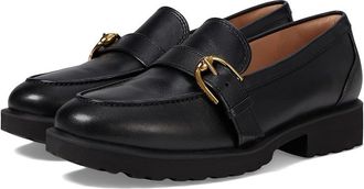 Cole Haan Giana Buckle W30773-001 Womens Black Leather Slip On Loafer VER453
