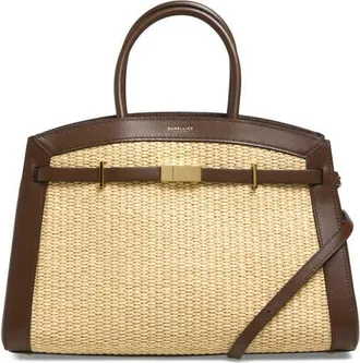 DeMellier The Midi Hudson Raffia & Leather Satchel in Warm/mocha at Nordstrom
