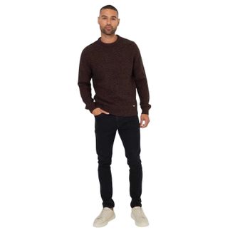 Threadbare Heren Oldcastle Geribbelde Ronde Hals Sweater Top met Lange Mouwen (Zwart/Bruin)