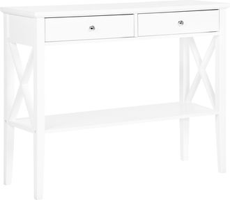 Beliani Mesa Consola Blanca 2 Cajones Pasillo 80 Cm Dise&ntilde;o Retro Avenue
