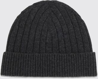 Kiton Beanie a coste in lana merino con logo jacquard e risvolto
