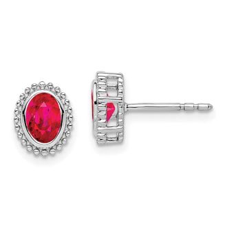 Diamond2Deal 14k White Gold Oval Ruby Stud Earrings