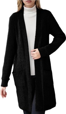 Generic Womens Long Ribbed Knit Open Front Cardigans with Pockets, Shawl Collar Long Sleeve Long Cardigans for Women UK Sweater Coat for Fall Winter Layering 