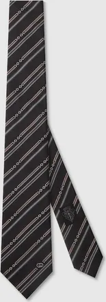 Gucci Interlocking G Horsebit Belt Silk Tie, Black